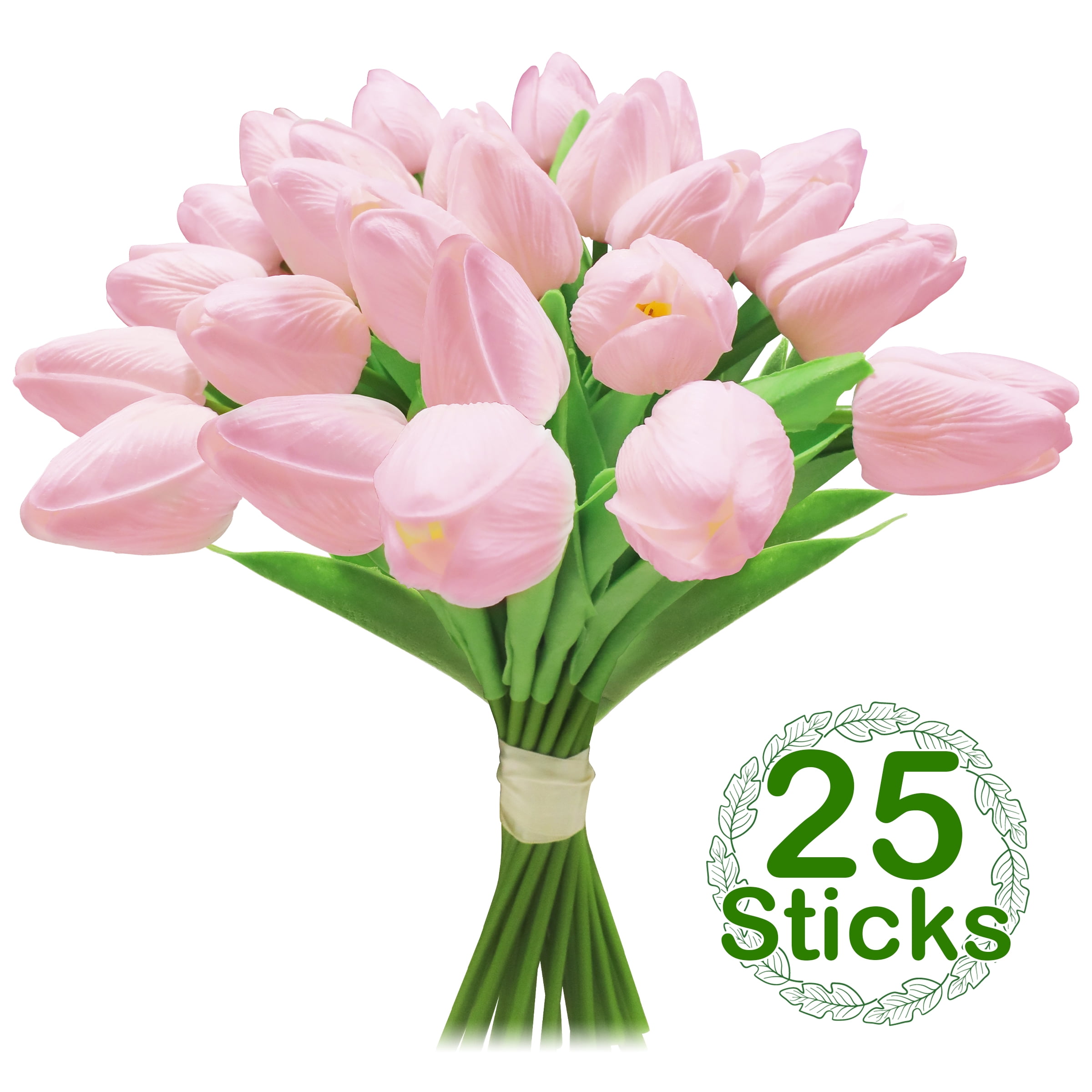 Ammaker 25pcs Pink Tulip Artificial Flower for Home Kitchen Wedding Bouquet