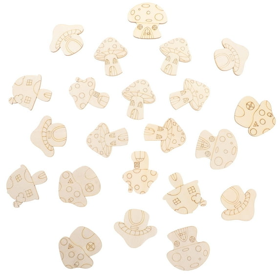 GOOHOCHY Unfinished Wooden Mushroom Cutouts Beige Home Garden Decor 25Pcs 1.97X1.89X0.08In
