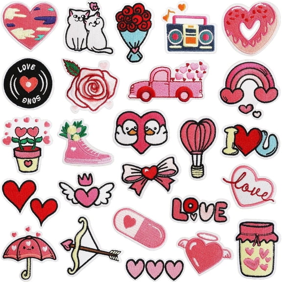 25pcs Valentine's Day Rose Love Patches Embroidery Sew Iron On Applique Jackets
