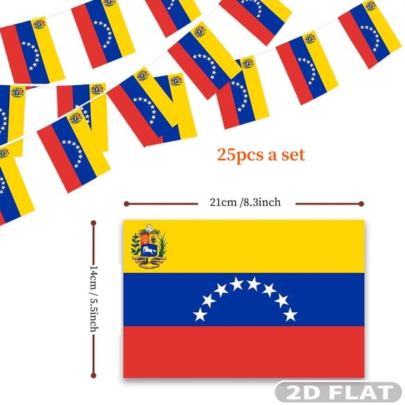 25pcs Venezuela String Flag Pennant Flags Scroll, Polyester Fabric deal for Classroom Decor, Patriotic 5th of July Venezuela Independence Day Decoration Indoor Outdoor Sports Bars Events Home Decor