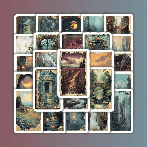 25pcs Vintage Photo Stickers Collage Style Creative Design for Notebook Journal Luggage Wall Decoration Featuring Nature Scenes Classical Architecture Art Stickers