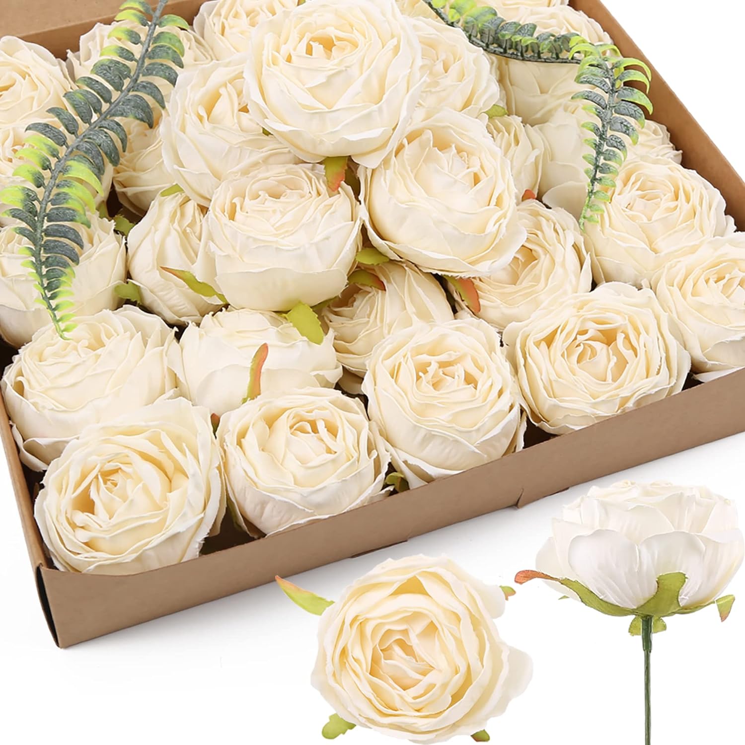 25pcs White Silk Rose Heads Bulk Realistic White Roses Artificial
