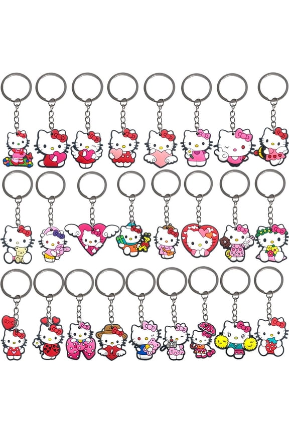25pcs kitty Cartoon Keychain for Kids Party Favors, Mini Cute Keyring for Classroom Prizes, Birthday Christmas Party Favors Gift, Goodie Bag Stuffers Supplies