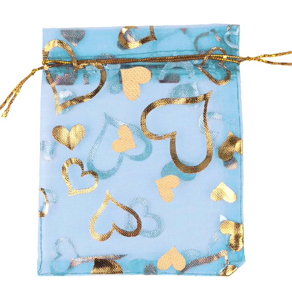 25pcs/lot Jewelry Bag Organza Colorful Hot Gold Color Heart Print Gifts Pouches Wedding Christmas Party Candy Jewelry Packing 9lake blue 9x12cm