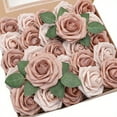 thumbnail image 1 of 25pcs/set Artificial Rose Flower Real Looking Foam Rose Fake Flowers With Stem/Leaves For DIY Wedding Bouquets, Boutonnieres Party Baby Shower Home Holiday Decor - Durable, Long-lasting Charm For Any, 1 of 9