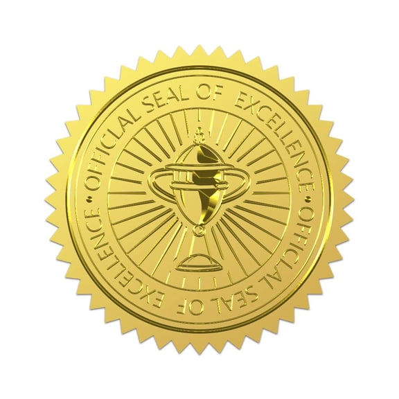 25sheets 100Pcs Gold Honor Trophie Foil Stickers 1.9 Inch Round Official Seal Embossed Self-Adhesive Gold