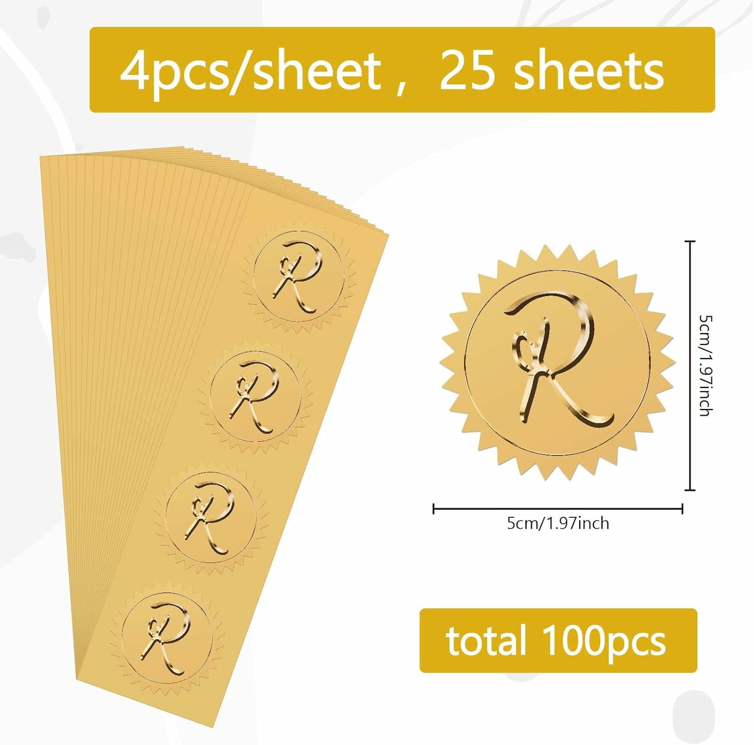 Sticker For Grade R 25sheets 100pcs R golden Foil Embossed Stickers 2