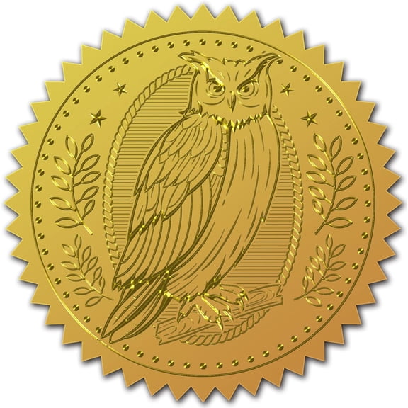 2" Gold Foil Sticker Owl 100pcs Certificate Seals Gold Embossed Round Embossed Foil Seal Stickers for Envelopes Invitation Card Diplomas Awards Graduation