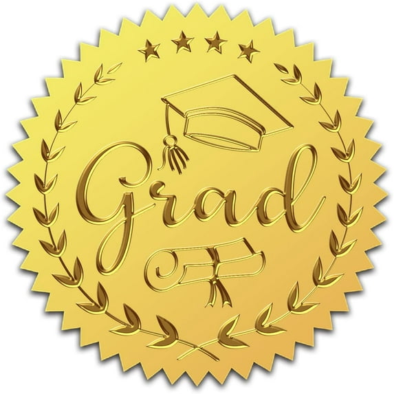 25sheets 2" Gold Foil Embossed Stickers Grad Graduation Certificate Seals Self Adhesive Sticker 100Pcs College Decoration Labels for Certificates Envelopes Invitation Diplomas Awards
