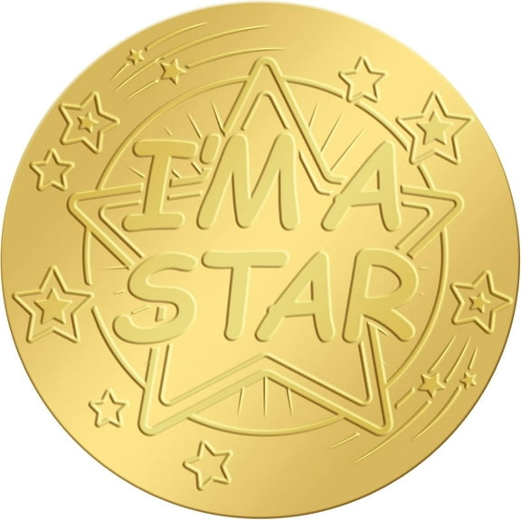 25sheets 2 Inch Gold Embossed Envelope Seals Stickers IM A Star 100pcs Adhesive Embossed Foil Seals Stickers Label for Wedding Invitations Gift Packaging Gold DIY