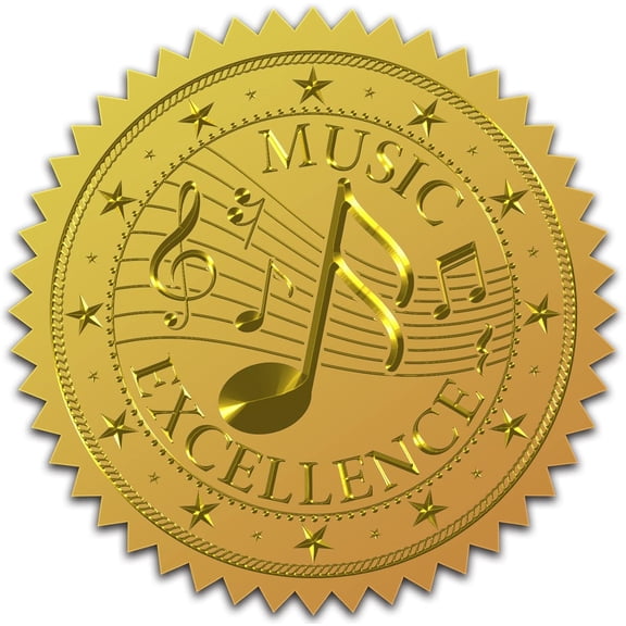 25sheets 2" Music Note Gold Stickers Certificate Seals Embossed Reward Excellence 100pcs Foil for Wedding Envelopes Invitation Letter Card Diplomas Awards Graduation Celebration Gold DIY