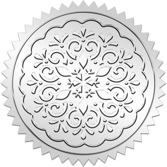 25sheets Custom Round Silver Foil Embossed Picture Stickers Self Adhesive Award Certificate Seals Metallic Stamp Seal Stickers Snowflake 50mm 4pcs/sheet