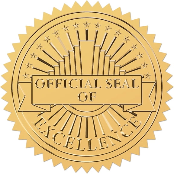 25sheets Official Seal Gold Foil Certificates Embossed Stickers 2" Self Adhesive Envelopes Seals Round Excellence Labels for Award Wedding Invitation Graduation Corporate Diplomas Gift Wrapping Decor