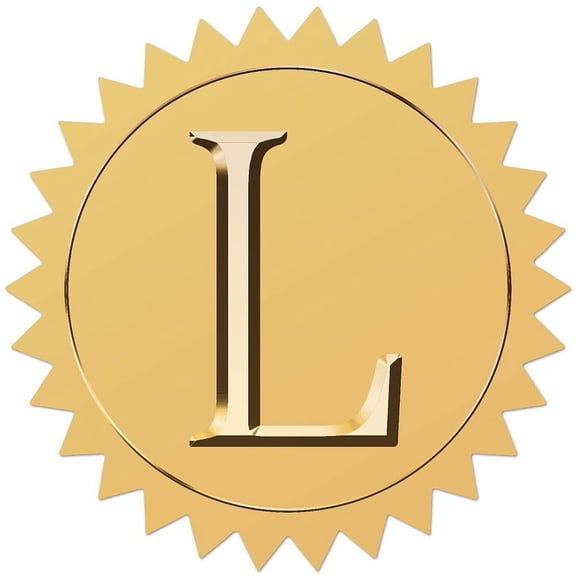 25sheets Self Adhesive golden Embossed Stickers Medal Decoration Sticker Letter L 5x5cm