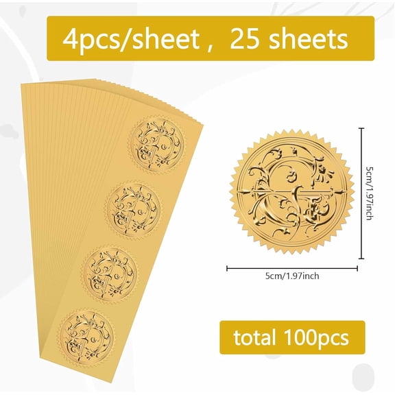 25sheets Self Adhesive golden Foil Embossed Stickers Medal Decoration Sticker Letter G 5x5cm