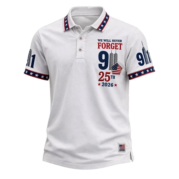 25th Anniversary 9/11 Commemorative Polo Shirt Men Patriotic Never Forget Twin Towers Patriot Day Remembrance Short Sleeve Graphic Tee