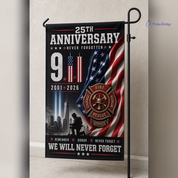 25th Anniversary 9/11 Memorial Garden Flag, Never Forgotten Firefighter Tribute Flag, Patriot Remembrance Yard Flag, September 11 Decor Gift