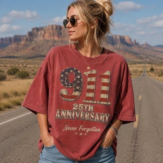25th Anniversary 9/11 Shirt, Never Forgotten Patriot Day Memorial Tee Multicolor