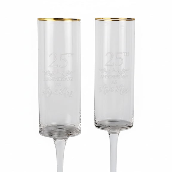 25th Anniversary Champagne Flutes  Mr & Mrs Design