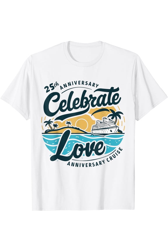 25th Anniversary Cruise His and Hers Matching Couple T-ShirtMen and women, Black T-shirt, size: Extra large S-4XL