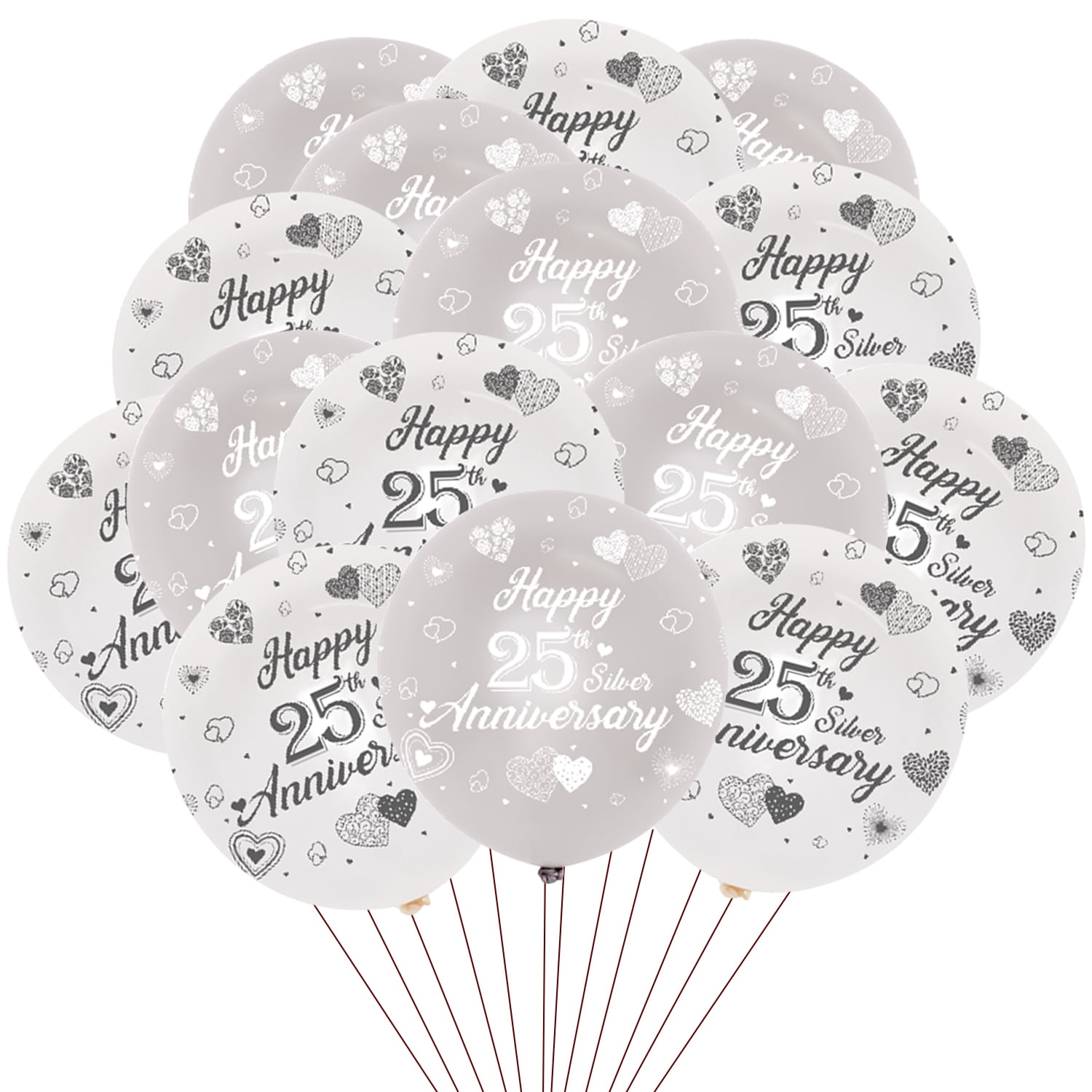25th Anniversary Decorations, Happy 25th Silver Anniversary Party, Silver And White Latex Balloons 20pcs For 25th Wedding Anniversary Party Decorations Supplies