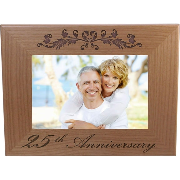 25th Anniversary - Natural Alder Wood Engraved Tabletop/Hanging Photo Picture Wedding Memory Frame