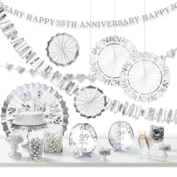 25th Anniversary Silver Foil Room Decorating Kit (10pcs)