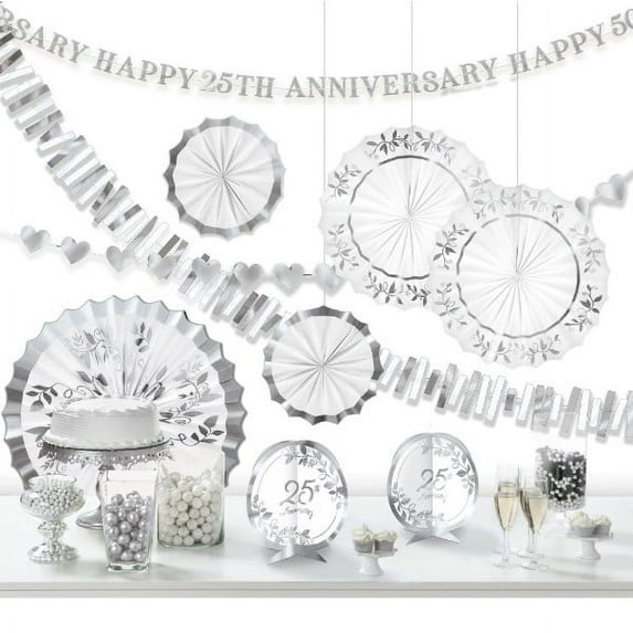 25th Anniversary Silver Foil Room Decorating Kit (10pcs)
