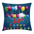 thumbnail image 1 of 25th Birthday Decorations Throw Pillow Cushion Cover, 24th Birthday Party Joyous Mood Occasion Flying Baloons Stars, Decorative Square Accent Pillow Case, 24 X 24 Inches, Multicolor, by Ambesonne, 1 of 2