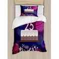 thumbnail image 1 of 25th Birthday Duvet Cover Set, Focus Background with Graphic Cake and Candles Art Print, Decorative 2 Piece Bedding Set with 1 Pillow Shams, Twin Size, Blue Pink White, by Ambesonne, 1 of 3