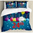thumbnail image 1 of 25th Birthday Duvet Cover Set Queen Size, 24th Birthday Party Joyous Mood Occasion Flying Baloons Stars Happy Vibes, Decorative 3 Piece Bedding Set with 2 Pillow Shams, Multicolor, by Ambesonne, 1 of 3