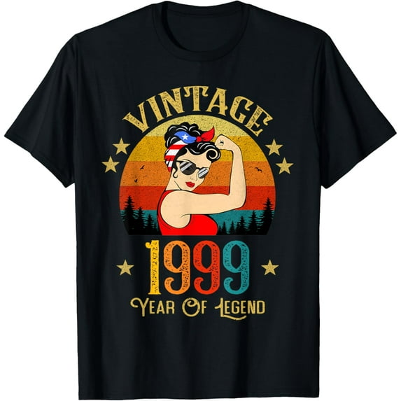 25th Birthday Gift 25 Years Old For Women Retro Vintage 1999 T-ShirtMen and women, Black T-shirt, size: Extra large S-4XL