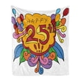 thumbnail image 1 of 25th Birthday Soft Flannel Fleece Throw Blanket, Cartoon Styled Composition with Floral Details Swirls and Balloons Print, Cozy Plush for Indoor and Outdoor Use, 50" x 70", Multicolor, by Ambesonne, 1 of 5
