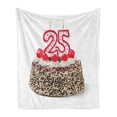 thumbnail image 1 of 25th Birthday Soft Flannel Fleece Throw Blanket, Number Candles 25 on Chocolate Cherry Cake Yummy Artwork Print, Cozy Plush for Indoor and Outdoor Use, 50" x 70", Red Cream Brown, by Ambesonne, 1 of 5