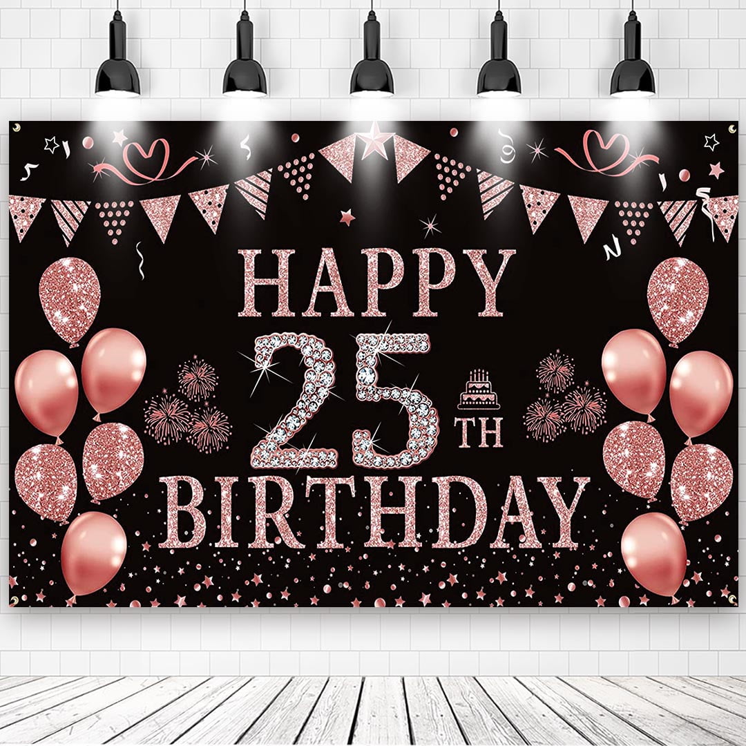 25. Geburtstag Dekoration Set – In Roségold, Mit Banner, Dreieck-Flaggen Und 6 Wirbeln, Für Party-Deko
