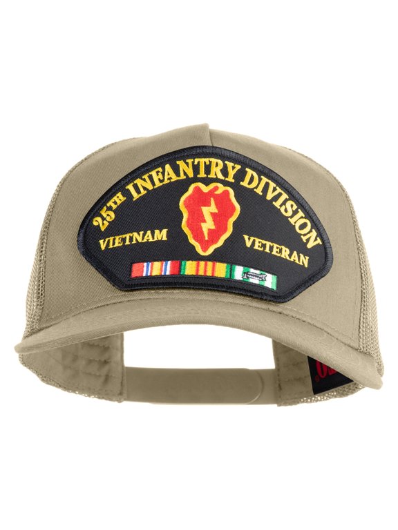 25th Infantry Division Vietnam Veteran Patched Solid Cotton Twill 5 panel Mesh Back Cap - Khaki OSFM
