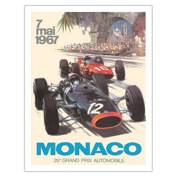 25th Monaco Grand Prix Automobile 1967 - Formula One F1 - Vintage Car Racing Poster by Michael Turner c.1967 - Fine Art Matte Paper Print (Unframed) 20x26in