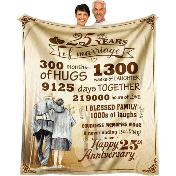 25th Silver Anniversary Romantic Gifts for Husband or Wife, Mothers Day 25th Wedding Anniversary Unique Gifts for Couple, Best 25 Year Anniversary Throw Blanket Gift for Him, 60 x 50 Inch