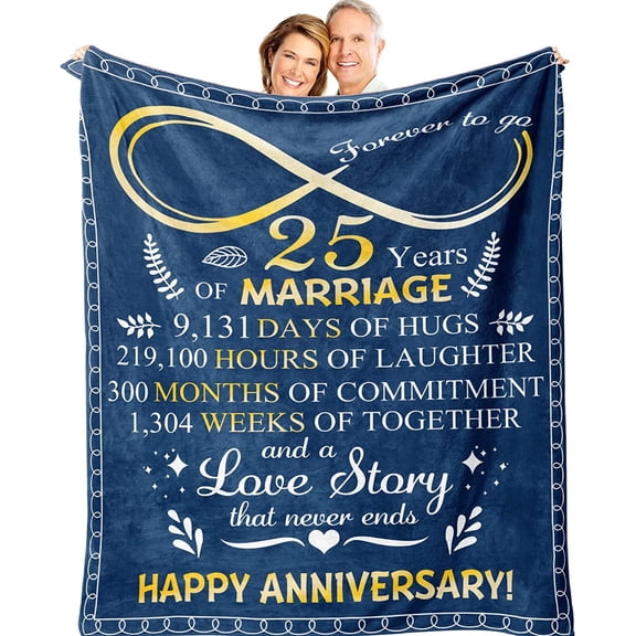 25th Wedding Anniversary Blanket Gifts for Couple, 25th Silver Anniversary Wedding Gifts, 25th Year Anniversary, 25th Anniversary Throw Blanket Gifts Ideas for Wife Husband Him Her 60"x50"