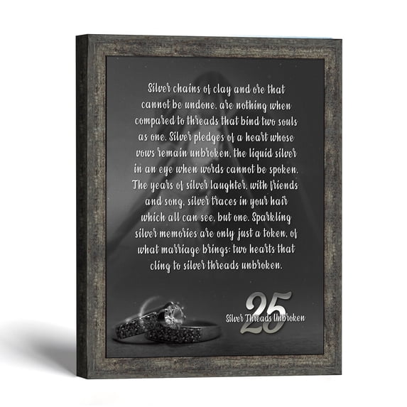 25th Anniversary Frame, Silver Wedding Poem Wall Keepsake for Couple