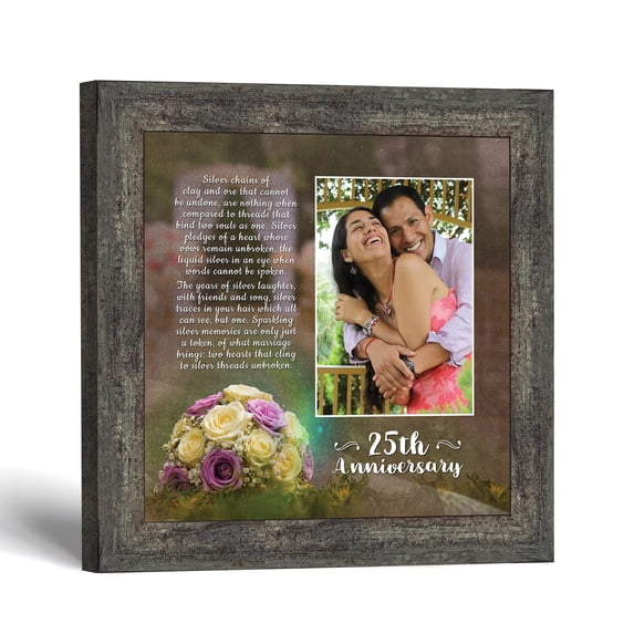 25th Anniversary Picture Frame for Couple, Silver Threads Poem Gift