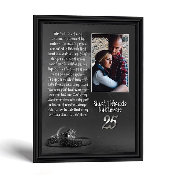 25th Anniversary Picture Frame for Couple, Silver Threads Poem Gift