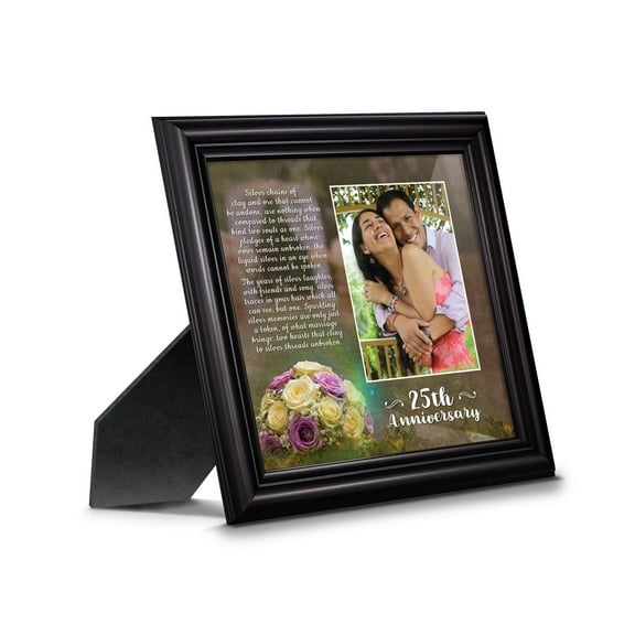 25th Wedding Anniversary Picture Frame Gift, Silver Keepsake for Couples, Parents or Friends, Fits a 4x6 Photo