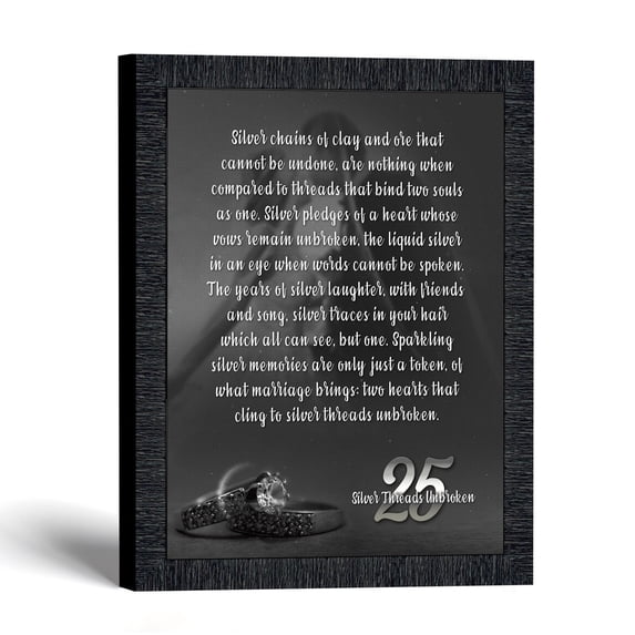 25th Anniversary Frame, Silver Wedding Poem Wall Keepsake for Couple