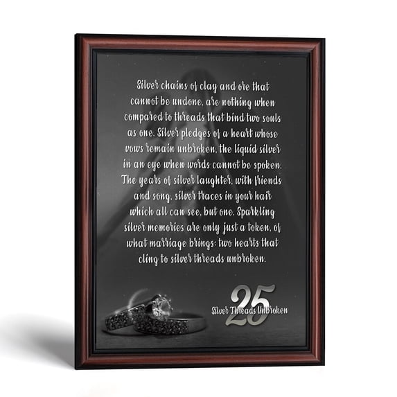 25th Anniversary Frame, Silver Wedding Poem Wall Keepsake for Couple