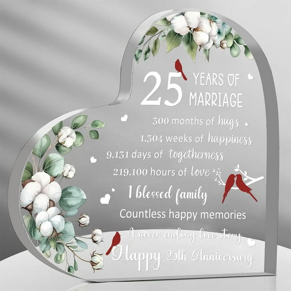 25th Wedding Anniversary Heart Keepsake Decorations 3.9 Inch 25 Year Anniversary Acrylic Plaque Gift for Couples Wedding Gifts for Her Him Happy 25th Anniversary Husband Wife Gifts (25TH)