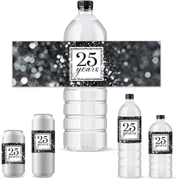 25th Wedding Anniversary Water Bottle Labels 30pcs Adhesive Bottle Stickers Waterproof Bottle Wraps Labels Party Favor Decorations Celebrating Labels for Anniversary Party