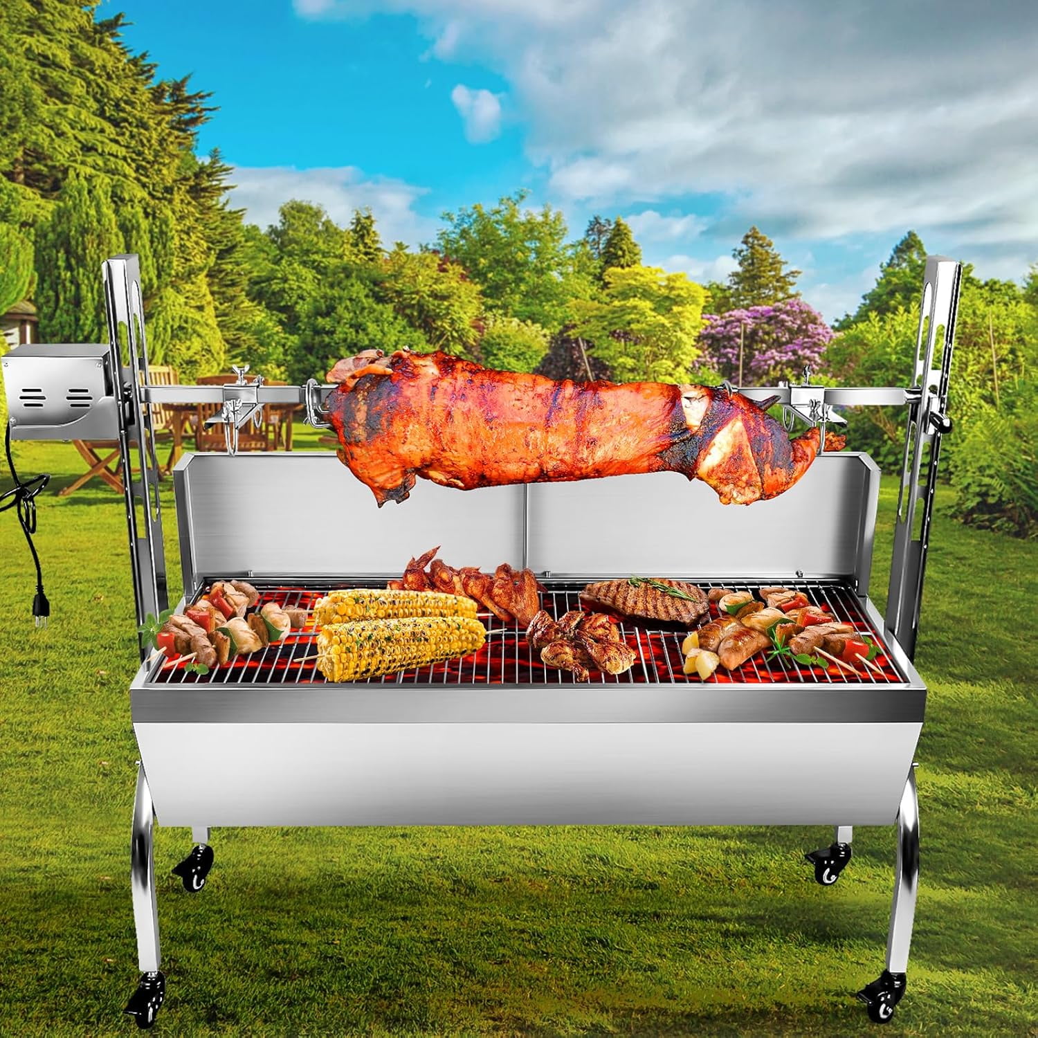 25w 48.6in Electric Rotisserie Grill Portable 176lbs Portable Stainless ...