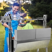 RIGMEC 25W Electric Grill, 132Lbs Stainless Steel Rotisserie, Portable Roasting Machine with Wheels, Motor & Wind Baffle for Pig, Chicken and Lamb Barbecue