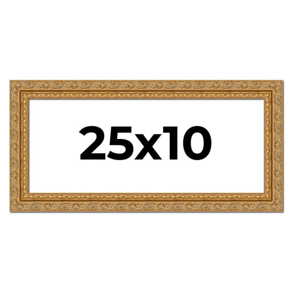 25x10 Frame Gold Ornate Solid Wood Picture Frame | 2 Inch Moulding Width | Firman Traditional Photo